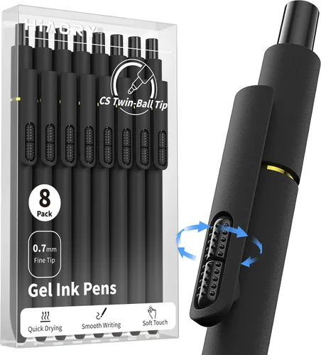 Miniatura 9 de Hiacry 8 bolígrafos de gel de punta fina de 0.028 pulgadas, tinta negra, escritura suave, secado rápido, larga duración, suministros escolares