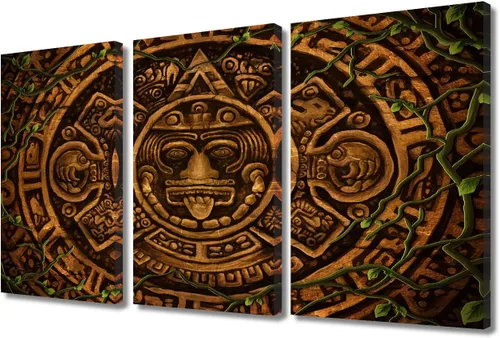 Miniatura 51 de Arte de pared de 3 piezas, pintura en lienzo del Día de los Muertos, Bailarín azteca, impresión sobre lienzo, festival mexicano, obra de arte