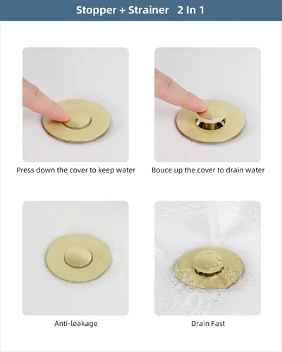 Miniatura 6 de Hibbent Paquete de 2 Tapones Universales de Todo Metal para Lavabo de Baño para Lavamanos de 1.1''~2.3'', Colador de Desagüe de Lavabo Emergente