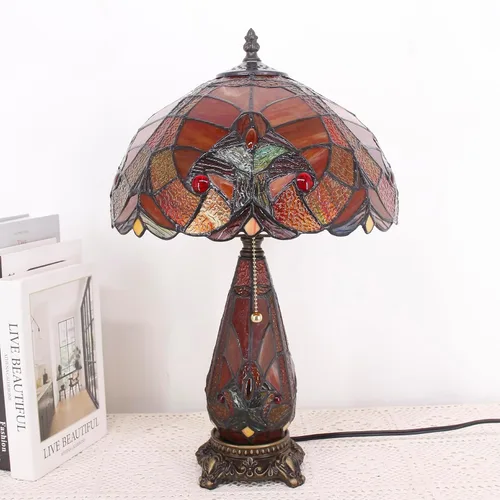 Miniatura 4 de Lámpara Tiffany de Vidrio Emplomado para Mesa de 12 x 19 Pulgadas Diseño Jarrón Madre e Hija Lámpara de Escritorio de Acento Luz Nocturna