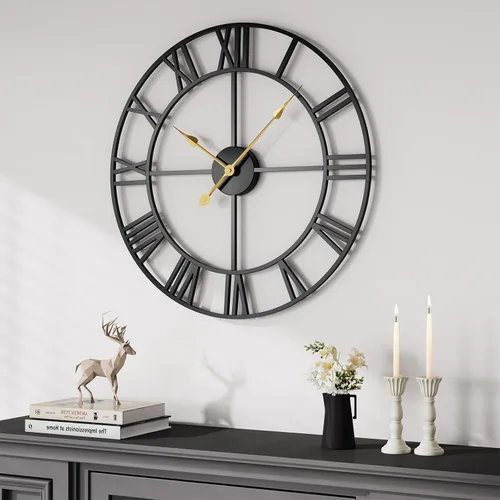 Miniatura 51 de Reloj de pared negro de 16 pulgadas decorativo, moderno reloj de metal para sala de estar, funciona con pilas, silencioso, sin tictac, números
