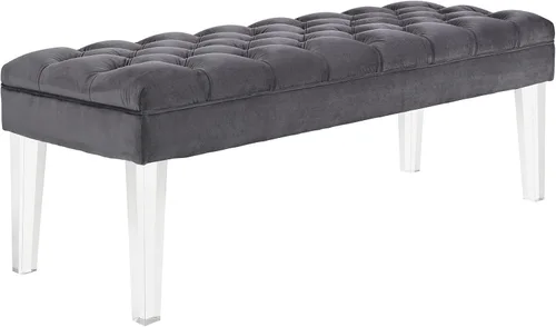 Miniatura 7 de Modway Valet - Banco tapizado de terciopelo con botones copetudos, para dormitorio o entrada, con patas acrílicas, color negro