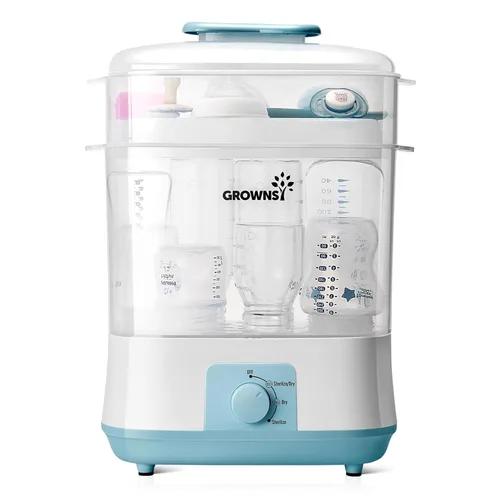 Grownsy Esterilizador y secador de biberones ajustable 4 en 1 de gran capacidad, capacidad para 8 biberones, esterilizador eléctrico de vapor para