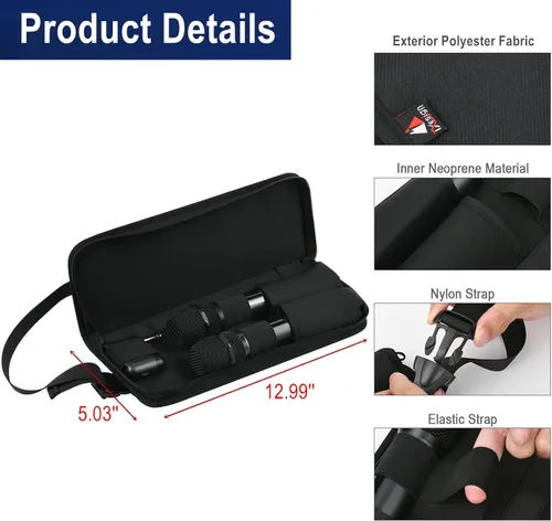 Miniatura 2 de Estuche de micrófono inalámbrico dual, bolsa de almacenamiento portátil, funda de transporte de viaje, funda protectora con asa organizadora