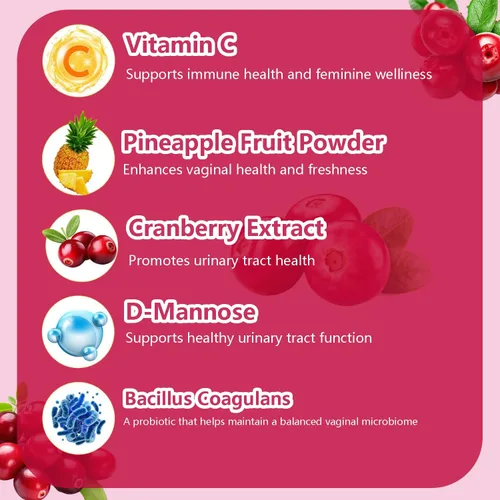 Miniatura 3 de Suiyilary Gomitas de probióticos femeninos, salud vaginal y equilibrio del pH de las mujeres, suplemento gomoso con polvo de arándano y piña, vegano