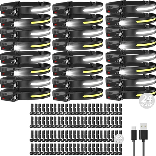 Miniatura 16 de Bud K Paquete de 12 linternas frontales recargables, linternas de 1000 lúmenes para adultos, linterna frontal de haz ancho de 230 grados y foco