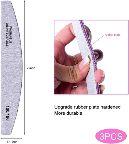 Miniatura 5 de 15 limas de uñas y pulidor con caja de almacenamiento, kit profesional de manicura y pedicura, bloque de tampón blanco, reutilizable, lima de uñas
