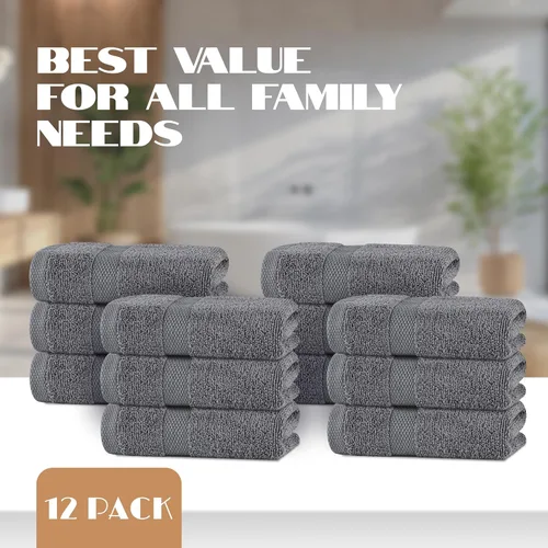 Miniatura 4 de White Classic Wealuxe - Paquete de 12 toallas de mano grises para baño, toallas de mano de algodón a granel para gimnasio, spa y salón, suaves