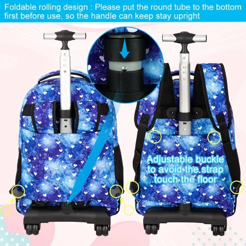 Miniatura 4 de 3 piezas de mochila rodante para mujeres y hombres, bolsa de 21 pulgadas para adultos con ruedas, juego de mochilas con ruedas para niñas y niños