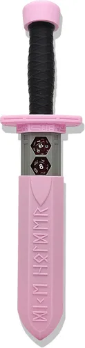 MunnyGrubbers - Soporte para dados de daga de espada - (Juego de dados D20 al azar de 7 piezas incluido) - Almacenamiento de dados poliédricos Rosa