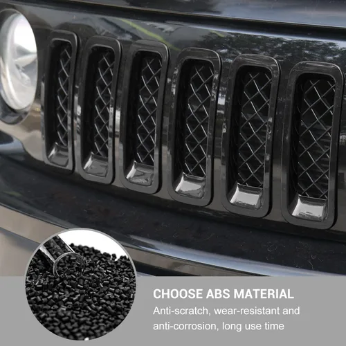 Miniatura 4 de 7 piezas de insertos de parrilla delantera con cubierta de rejilla para Jeep Patriot 2011-2016 (negro)