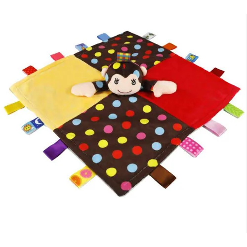 Inchant Manta de seguridad de mono con etiquetas, felpa suave y adorable para bebés, niños y niñas, manta de animales para acurrucarse