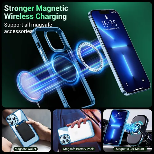 Miniatura 3 de Funda magnética para iPhone 13 Pro Max, [compatible con MagSafe], [antiamarilleo] [protector de pantalla de vidrio + protector de lente de cámara]