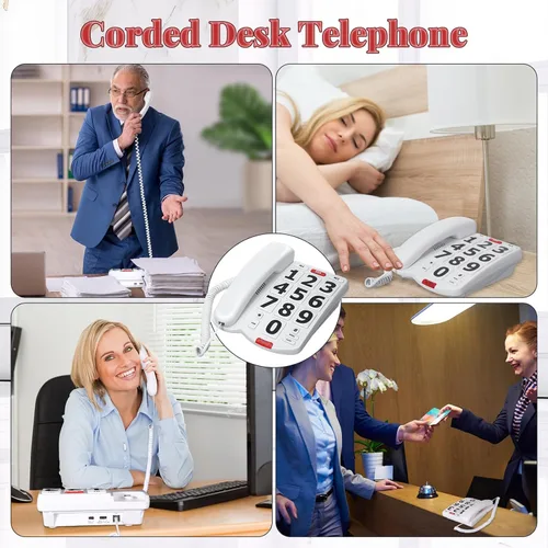 Miniatura 7 de Tellegloww Teléfono de botón grande para personas mayores, teléfono fijo con cable, marcación de un toque, timbre y altavoz ajustables para personas