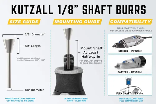 Miniatura 3 de Kutzall Rebaba giratoria original Dove Tail, eje de 1⁄8 pulgadas, broca de talla de madera fina para Dremel, Foredom, DeWalt, Milwaukee. Carburo