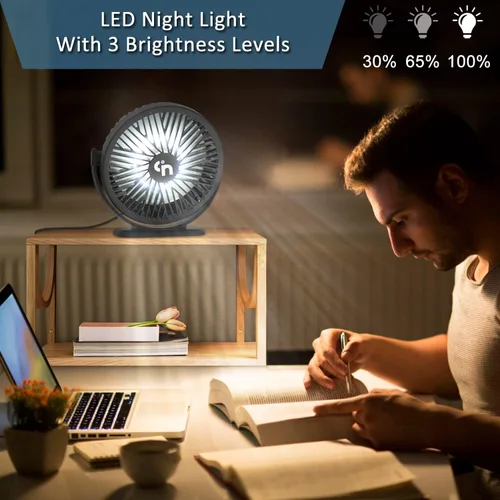 Miniatura 5 de WiHoo Ventiladores de escritorio USB pequeños y silenciosos, mini ventilador de enfriamiento de escritorio de 3 velocidades con luces LED nocturnas