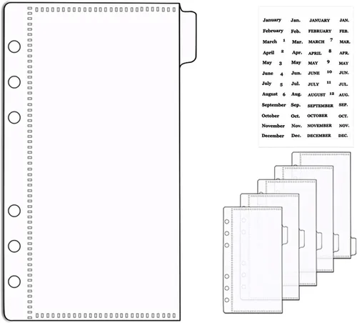 Miniatura 9 de NatSumeBasics Divisores de bolsillos para carpetas A5 sin cremallera, 6 sobres con pestañas para rellenar con efectivo, insertos transparentes