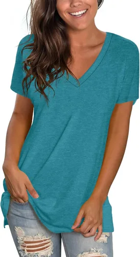 Miniatura 33 de Sipaya - Camiseta de mujer con cuello en V, básica, de ajuste suelto, manga corta, estilo casual