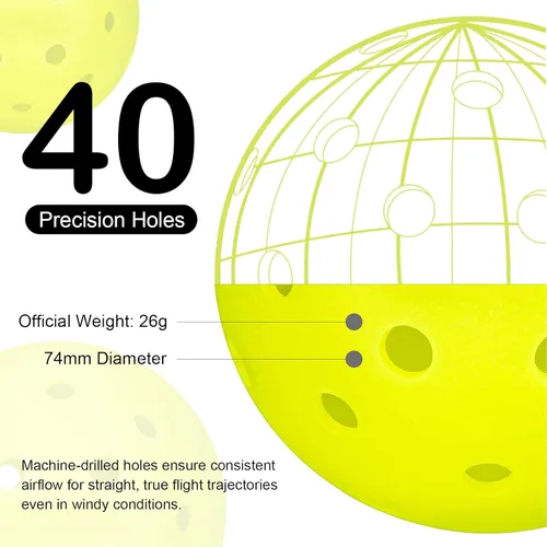 Miniatura 2 de cyclotron P-40 Outdoor Pickleball Balls – USAPA Approved Pickleballs, 40-Hole Precision Design, High Visibility, Durable Seamless HDPE Construction