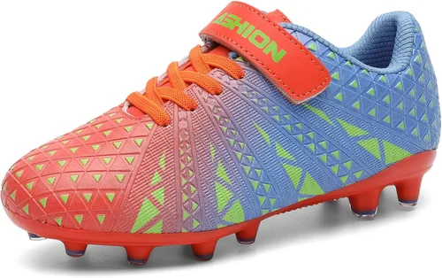 ASHION Botines de fútbol unisex para niños y niñas, para césped firme, sin atar, zapatos de fútbol duraderos