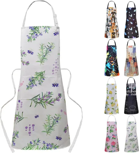 Miniatura 10 de Delantal de cocina ajustable impermeable para mujeres con 2 bolsillos, delantal de chef de cocina, jardinería, divertidos delantales de barbacoa