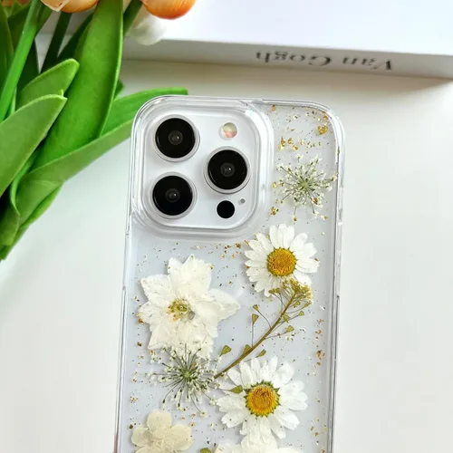 Miniatura 4 de LSEEKA Funda transparente para iPhone 11 con diseño de flores prensadas reales, linda y brillante, patrón floral rosa, funda protectora delgada