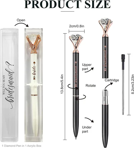 Miniatura 2 de LADY&HOME 10 bolígrafos de dama de honor, bolígrafos de diamantes grandes, bolígrafos de metal de cristal, regalos para mujeres, regalos para bodas