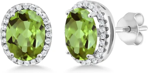 Gem Stone King 3-5 Cttw Gemstone Birthstone Halo Earrings For Women 9X7MM Oval Cut 925 Sterling Silver Fine Jewelry Gifts for Her Mom Women Wife