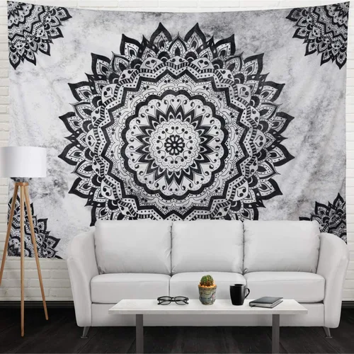 Miniatura 6 de Leofanger Tapiz de pared de mandala blanco y negro – Flor bohemia psicodélico hippie colgante de pared para dormitorio (51.2 x 59.1 pulgadas)