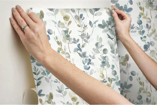 Miniatura 4 de York Wallcoverings Candice Olson PSW1431RL - Papel tapiz autoadhesivo de eucalipto azul marino