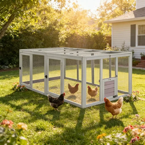 Miniatura 16 de Aivituvin Gallinero para 4-6 pollos/patos, gallinero de madera para exteriores, jaula grande para gallineros con dos cajas anidables (gris, AIR45)