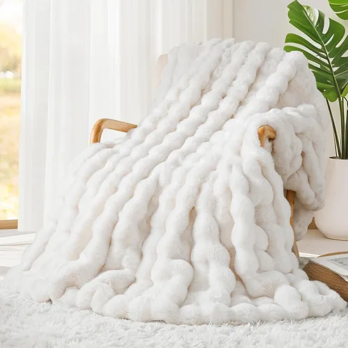 Miniatura 25 de Touchat - Manta de lujo de 1000GSM de pelo sintético de conejo, cobija súper pesada y cálida y acogedora para sofá, cama, sillón, esponjosa, Blanco