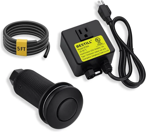 Miniatura 16 de BESTILL, kit de interruptor de aire para triturar basura, parte superior de fregadero gris plomizo con botón pulsador de encendido/apagado, Gris