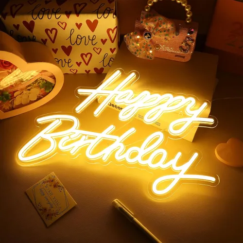 Miniatura 9 de SEWACC Letrero de luz de neón de feliz cumpleaños, alimentado por USB, para decoración de pared, hogar, dormitorio, fiestas de cumpleaños