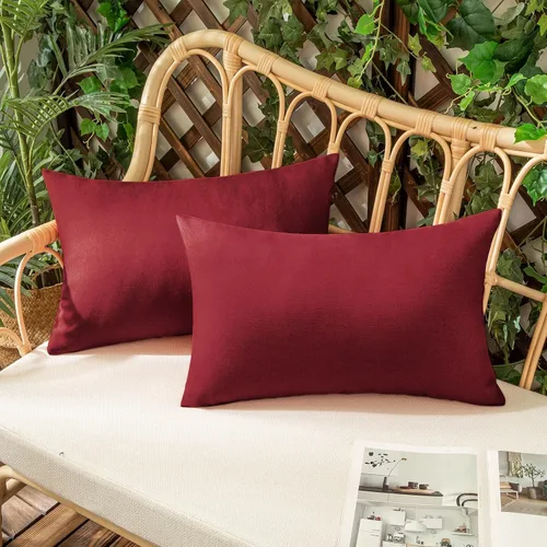 Miniatura 41 de Juego de 2 fundas para cojines de exterior, impermeables, decorativas, de lino, para casa de campo, fundas sólidas para cojines para tienda