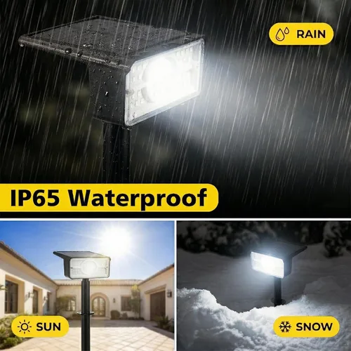 Miniatura 5 de T-SUN Focos solares para exteriores, paquete de 4 unidades, 49 LED, 2 modos de iluminación, IP65 impermeables para paisaje, luces LED de atardecer a