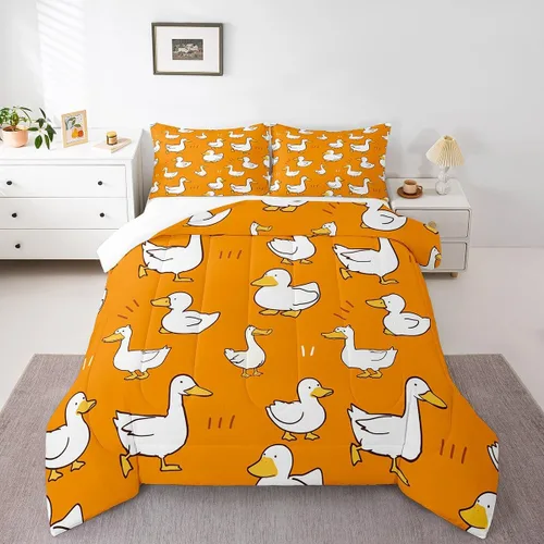 Miniatura 20 de Erosebridal Juego de ropa de cama a cuadros azul para niños, juego de cama individual con diseño de patos amarillos de dibujos animados, juego