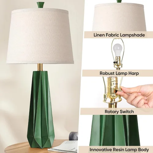 Miniatura 3 de WIHTU 3 Color Temperature Table Lamps Set of 2, Green Modern Table Lamp for Living Room, 27'' Beside Lamp with Linen Shade, Resin Desk Lamp for