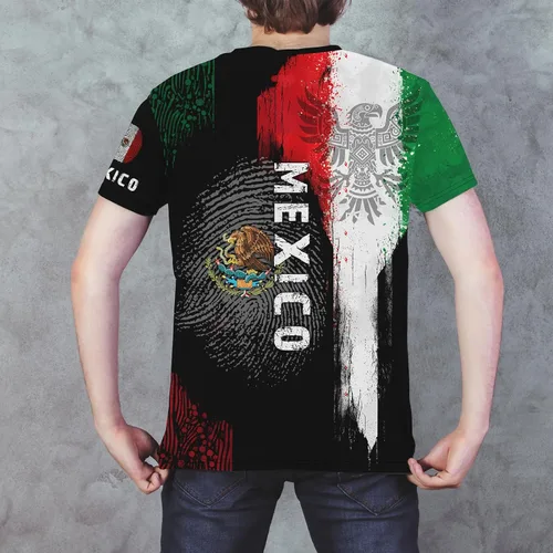 Miniatura 4 de Camiseta de manga corta con cuello redondo y bandera mexicana, camiseta 3D unisex