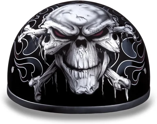 Miniatura 38 de Daytona Helmets - Medio casco de motocicleta con diseño de calavera y huesos cruzados – Aprobado DOT [Gráficos]