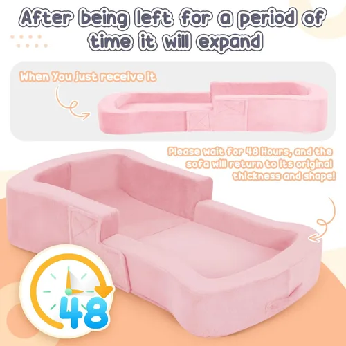 Miniatura 7 de whiffee Cama de viaje para niños pequeños, cama sofá silla portátil plegable 2 en 1, catre de piso suave para bebés y niños con fundas lavables, Rosa