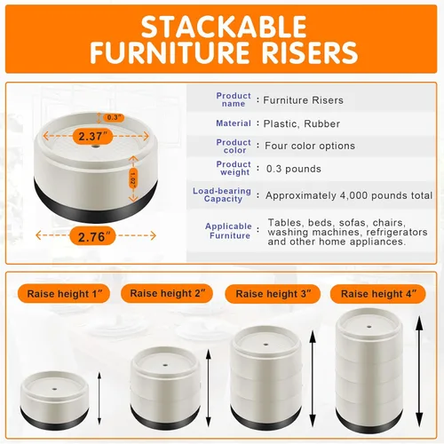 Miniatura 2 de Elevadores de cama para muebles, elevadores de cama resistentes de 1 pulgada, 2 pulgadas, 3 pulgadas, 4 pulgadas, elevadores de cama ajustables