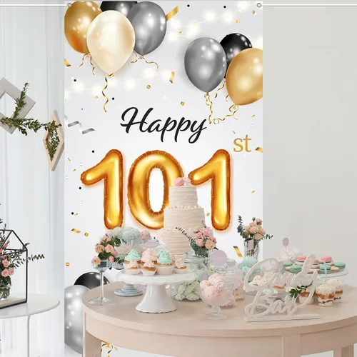 Miniatura 4 de Cartel de feliz cumpleaños número 101 – Cubierta de puerta de fiesta de cumpleaños número 101 para mujeres y hombres – Saludos a 101 años