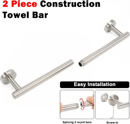 Miniatura 4 de NearMoon - Barra para toallas de baño, soporte de toalla de ducha de acero inoxidable grueso para baño, montado en la pared, longitud total de 18