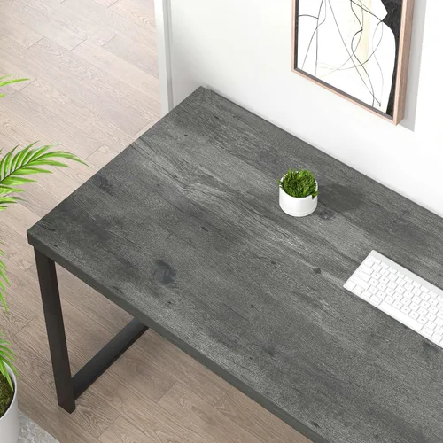 Miniatura 4 de EXCEFUR Escritorio industrial para computadora, escritorio de oficina en casa con estantes de almacenamiento, mesa de estudio de madera para Gris