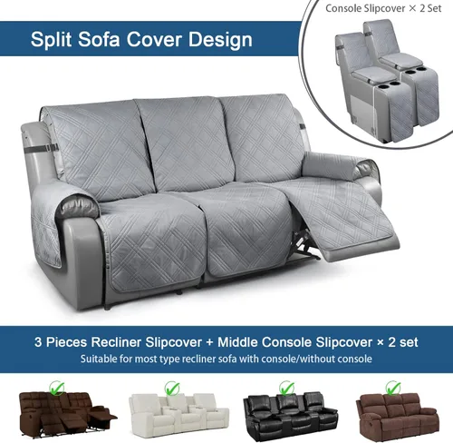 Miniatura 2 de TAOCOCO Fundas de sofá reclinable 100% impermeables con consola, fundas de sofá para sofá reclinable de 3 asientos con diseño de correas, funda