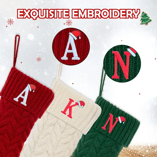 Miniatura 4 de Botas de Navidad personalizadas, iniciales personalizadas, 18 pulgadas, botas de Navidad tejidas con letras para colgar en la chimenea, botas de Rojo