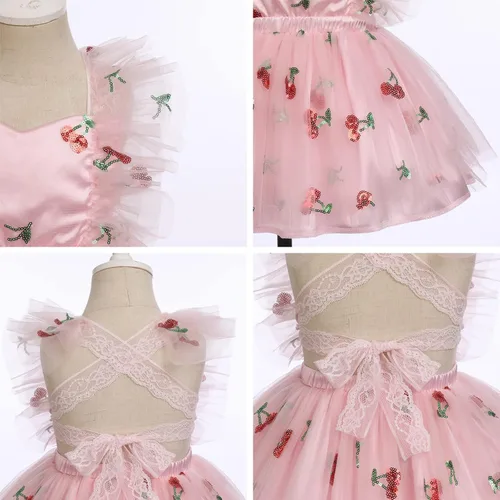 Miniatura 6 de Vestido para sesión de fotos de fiesta de cumpleaños con espalda descubierta para bebé, niña, mariposa, fresa, volantes, princesa, pastel, fiesta