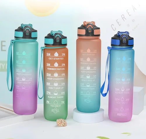 Miniatura 2 de Botella de agua de 33.8 fl oz, a prueba de fugas, libre de BPA y tóxicos, botella deportiva motivacional con tiempos para beber y pajita, fitness