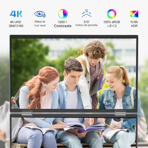 Miniatura 3 de InnoView Monitor Portátil Dual 4K de 15.6 pulgadas 3840x2160P 100% sRGB Owl Eye Vision - Diseño Plegable con Ajuste de Pantalla de 315°, Soporte
